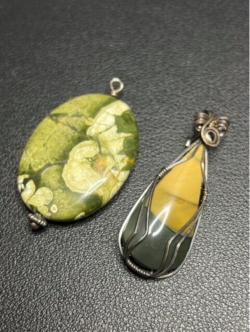 B7021 lot of 2 pendants Ocean Jasper Oval & Mookaite Sterling *unmarked 2"